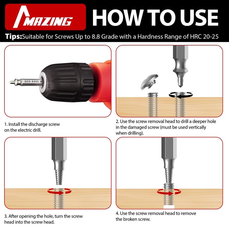 MAZING Damaged Screw Extractor Set, 6PCS Stripped Screw Grab Kit, Easy Removal of Rusty & Broken Screw, Hardware Gifts for Men Easy Out Remover and Extractor, Broken Stripped A Screw Extractor