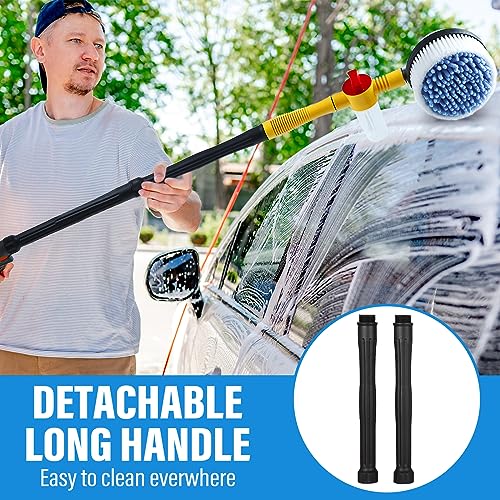 Toolly Car Wash Brush Cleaning Kit, 360° Spin Car Mop, Microfiber Rotating Car Cleaning Brush, Detachable & Extendable Scrub Brush, Garden Hose Spray Nozzle Spray Gun for Cars, Yards, Garden, Pets