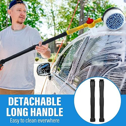 Toolly Car Wash Brush Cleaning Kit, 360° Spin Car Mop, Microfiber Rotating Car Cleaning Brush, Detachable & Extendable Scrub Brush, Garden Hose Spray Nozzle Spray Gun for Cars, Yards, Garden, Pets