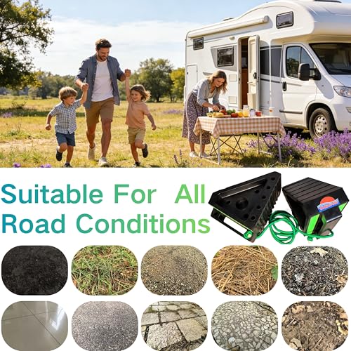 Heavy Duty Rubber Wheel Chocks with Reflective Strips - Set of 4 (8x6x4 Inch) - All-Weather, Non-Slip & Wear-Resistant & Portable Parking Security for Truck, RV, Trailer,SUV (006-Green)