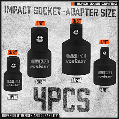HORUSDY 7 Piece Impact Sockets Adapter Set, Hex Shank Socket to Drill Adapter 1/4" 3/8" 1/2", Cr-V Steel Impact Driver Wrench Socket Reducer Set - style: 7-PCS Adapter Set