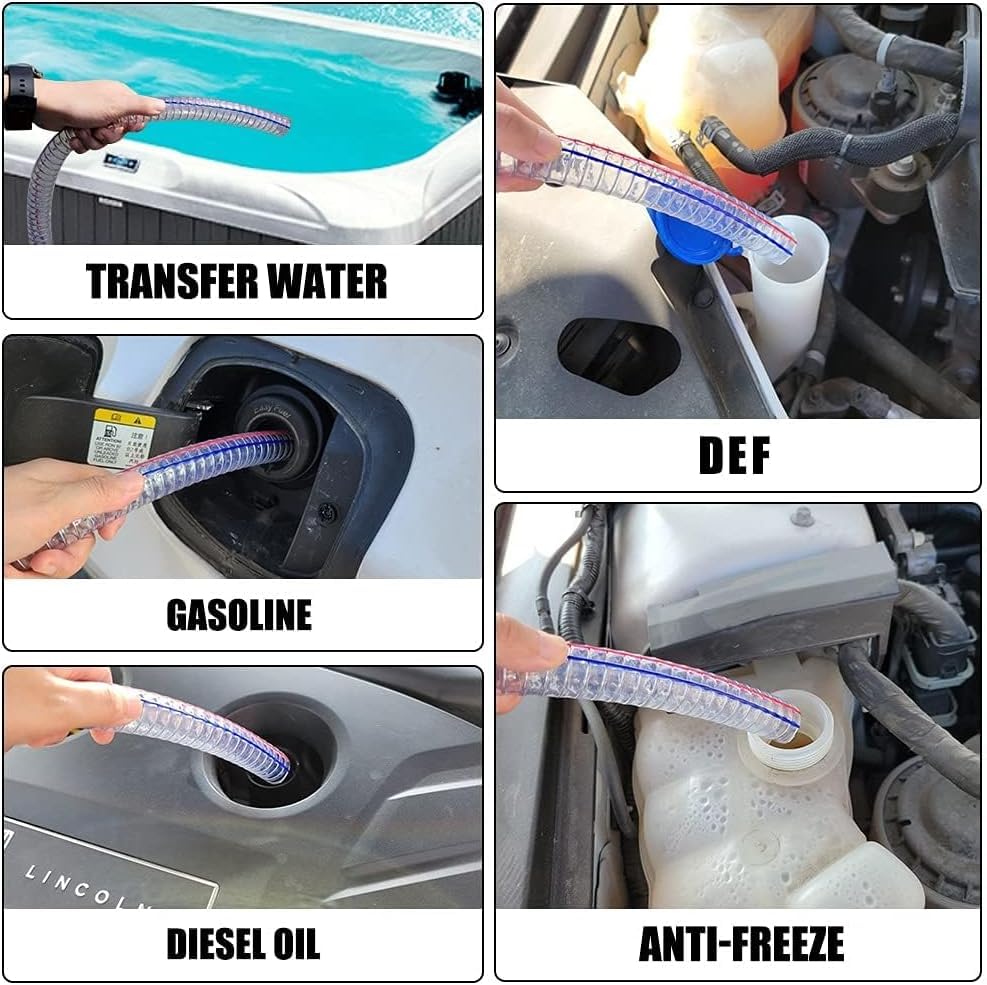 8.2FT 1" Heavy Duty Gas Siphon Hose, Self-Priming Fuel Transfer Pump | Jiggler Siphon with Brass Valve & Metal Clamp, Transfer Hose for Gasoline, Fish Tank Water Changes, Boats, ATVs & Tractors - size: 1"ID x 1Pcs