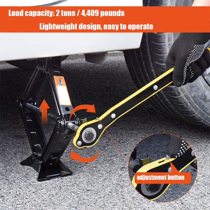 2 Ton Scissor Car Jack Kit for Emergency Flat Tire Change - Portable with Wrench & Gloves
