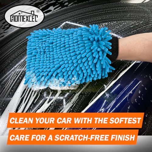 HOMEXCEL Car Wash Mitt, Microfiber Washing Glove, 10.2" x 6.7 ", 2 PK Blue | Microfiber Wash Mitts Scratch-Free & Lint-Free, Rich Foam, Highly Absorbent, Double Sided, for Car Washing and Detailing - color: Blue