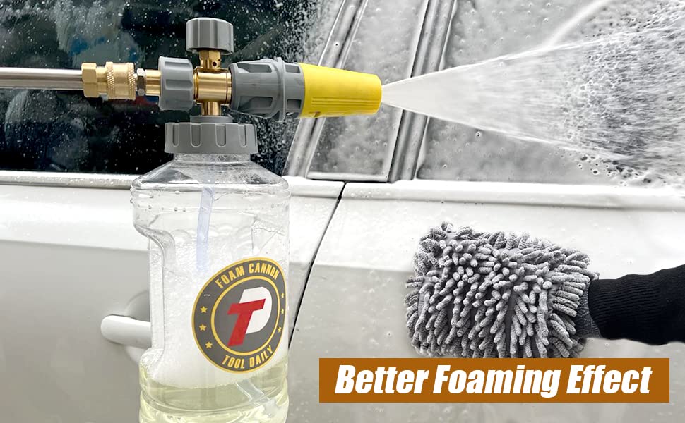 Tool Daily Foam Cannon for Pressure Washer, Adjustable Foam Blaster, 1.5 L | Clear Snow Foam Lance with M22 and 1/4 Inch Quick Connect, Wide Mouth, Additional Orifice Nozzle 1.1mm, 3600 PSI - color: Yellow