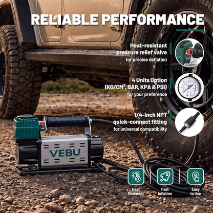 12V Air Compressor, 125PSI Tire Inflator with In-line Pressure Gauge, 5.65CFM Fast Inflation for Off-road Vehicles, Trucks, SUVs, RVs, ATVs, DC Power, Corded Electric - style: Single Cylinder + Inline Gauge