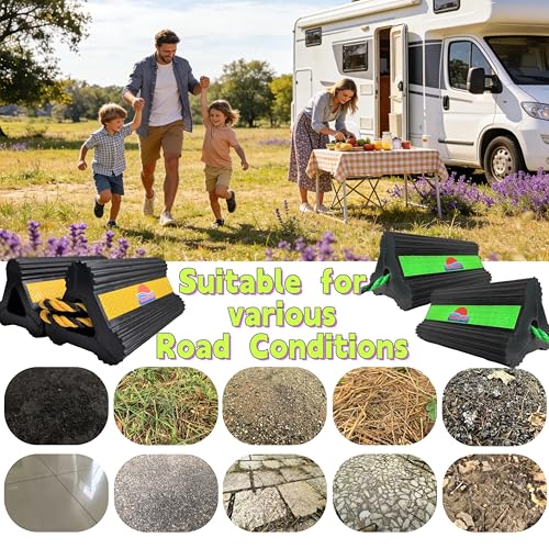 Goshen Sun- Heavy Duty Rubber Wheel Chocks with Reflective Strips,4-Piece (8.25x4.5x4 Inch),All-Weather, Non-Slip,Wear-Resistant & Portable Parking Security for Airplan, RV, Trailer (2-Pair, Yellow)