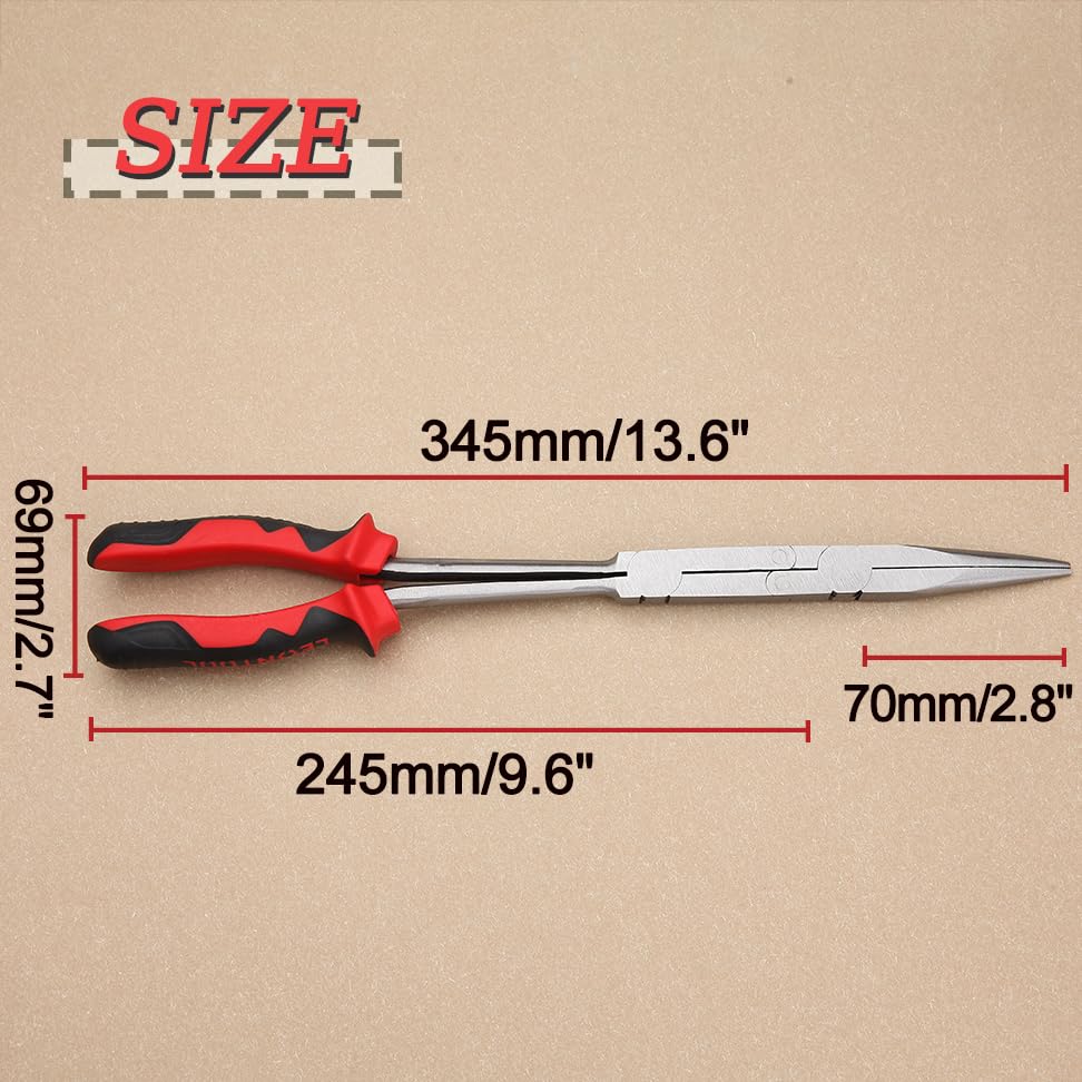 13" Extra Long Needle Nose Pliers, Straight Dual Material Long Reach Pliers with Serrated Jaw, Double-joint Long Nose Pliers Extended Reach Needle Nose Pliers for Hard to Reach Narrow Spaces - style: Long Nose