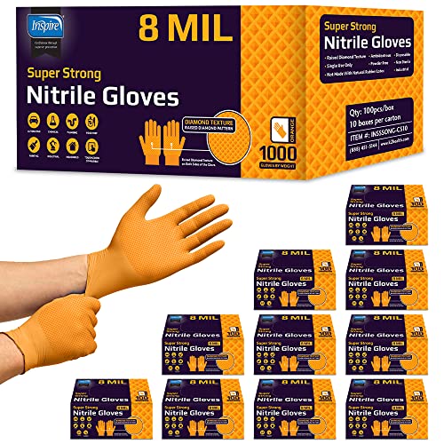Inspire HEAVY DUTY ORIGINAL Stretch Nitrile Black Gloves Disposable Latex Free | Food, Mechanic, 6mil Black or 8 Mil Orange - size: Small, style: 8mil Orange