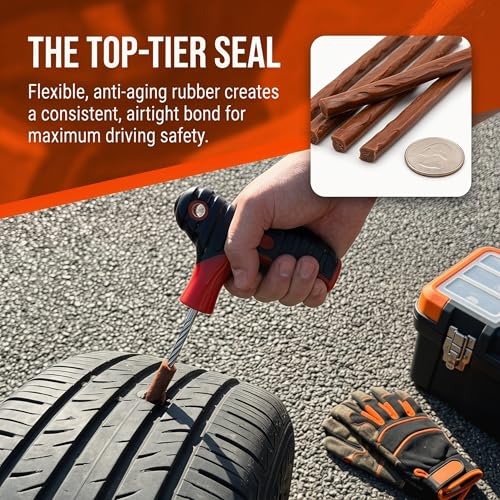 17 Pieces Tire Repair Kit with Plug Kit T Handle Tire Repair Tools to Fix Punctures and Plug Flats for Truck, Rv, SUV, ATV, Motorcycle, Car, Tractor, Trailer