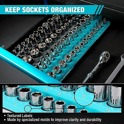 DURATECH Magnetic Socket Organizer Set, 3/8" SAE & Metric Socket Holders | Socket Trays, Tool Box, Tool Cart Organizer, Standard & Deep Sockets Organizer, Carbon Fiber, Prevent Scratching, 56-holder - size: 2pc 3/8" Metric&SAE