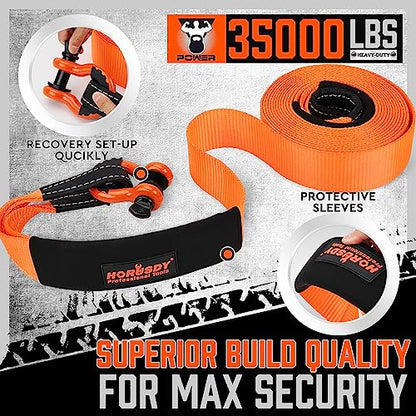 HORUSDY Nylon Heavy Duty Tow Strap Recovery Strap with Hooks 3" x 30Ft - 35,000 LBS Break Strength, 3/4 D Ring Shackles (2pcs), Recover Your Vehicle Stuck in Mud/Snow - style: 35,000 LBS Break Strength, 3/4 D Ring Shackles (2pcs)