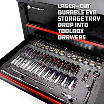 Powerbuilt Master Socket 69 Piece Set, 1/2 Drive, SAE and Metric, 6 and 12 Point, Deep Sockets, Extension Bars, Ratchet - 949006 - size: 1/2-Inch, style: 69 Piece Socket and Ratchet
