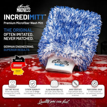 IncrediMitt Car Wash Mitt – Premium Microfiber Wash Mitt for Cars, Made in Germany, Scratch-Free Cleaning - size: 10" x 8"