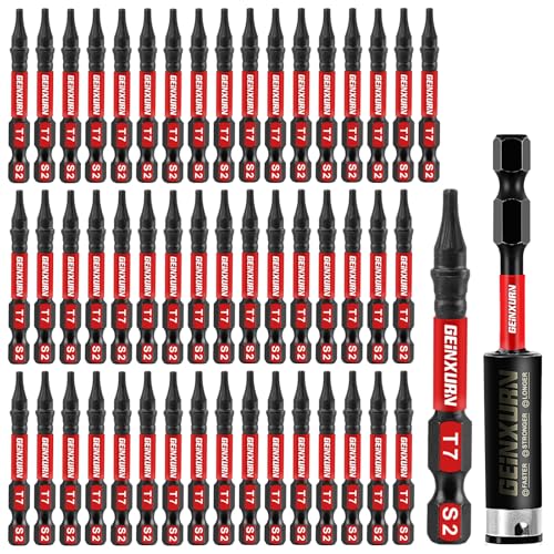 Geinxurn 51 Pieces T7 Impact Tough Magnetic Screwdriver Bit Set, 2 In. #7 Torx Head Power Bit Set, S2 Alloy Steel T7 Star Bit with 1Pc Impact Bit Holder - size: 2"-51PCS, style: T7