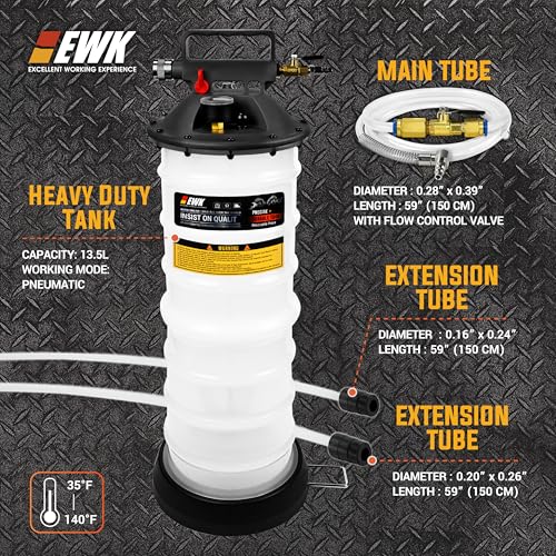 EWK 13.5L Heavy Duty Pneumatic Oil Extractor/Dispenser Pump, Fluid Vacuum Evacuator with Reinforced Tank, Oil Change Pump for Automotive Large Engines - size: 13.5L (With Reinforced Tank)
