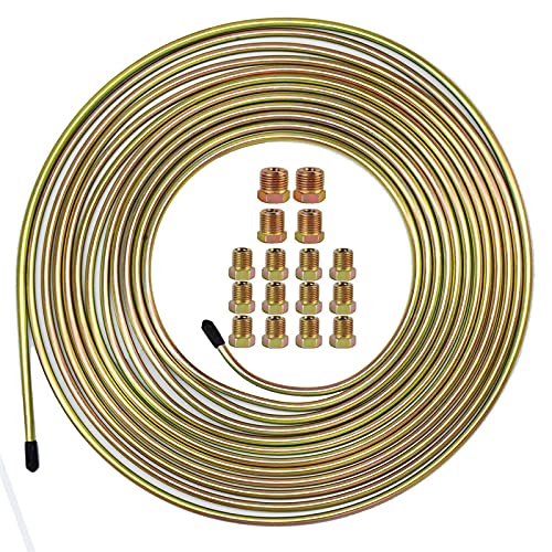 MuHize Brake Line Tubing Kit 1/4 inch 25Ft with 16 Fittings - Zinc Double Galvanized Steel Roll for Cars, Trucks - Complete Hydraulic Fuel Line Replacement, Heavy-Duty Anti-Rust Braking Tubing - color: Multi-color