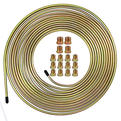 MuHize Brake Line Tubing Kit 1/4 inch 25Ft with 16 Fittings - Zinc Double Galvanized Steel Roll for Cars, Trucks - Complete Hydraulic Fuel Line Replacement, Heavy-Duty Anti-Rust Braking Tubing - color: Multi-color