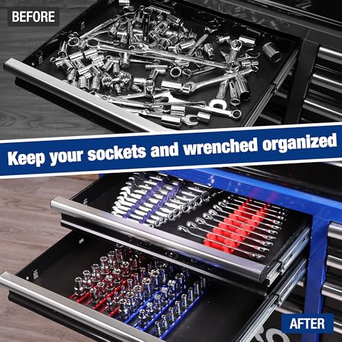 WORKPRO 8-Piece Magnetic Socket Rail and Magnetic Wrench Organizer Set | 6-Piece Socket Organizers, 1/4" 3/8" 1/2" Drive Socket Holders, 2-Piece Wrench Holders, For Metric SAE Wrenches