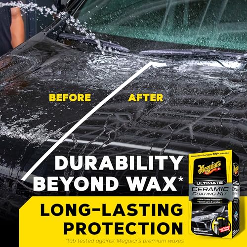 Meguiar's Ultimate Ceramic Coating Kit - Premium Kit for Cars Delivers Ultra-Durable Ceramic Protection with High Water Beading Action, Increased Gloss and Slickness, and Premium Microfiber Towels - style: Ceramic Coating Kit