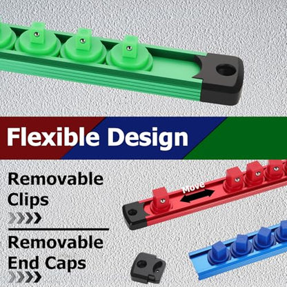 11 Pcs Magnetic Socket Organizer Set, 1/2", 1/4", 3/8" Magnetic Socket Rail for Tool Box Drawer, Socket Holder Magnetic with 148 Pcs Standard Size for Automotive Garage