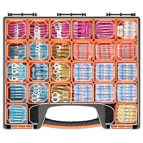 TICONN 1250Pcs Heat Shrink Wire Connectors, Waterproof Automotive Marine Electrical Terminals Kit, Crimp Connector Assortment, Ring Fork Spade Butt Splices - style: 1250PCS Combo
