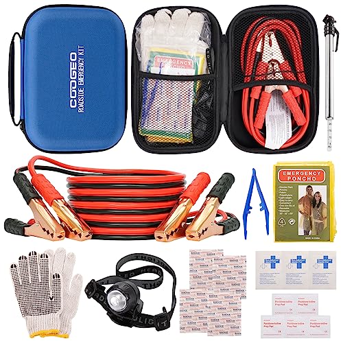 Car Roadside Emergency Kit with Battery Jumper Cables,Car Accessories for Men or Women,Automotive Safety Kit for Car,Vehicle, Truck or SUV,Gifts for Men or Him, Blue - color: Blue, size: 9 Pcs