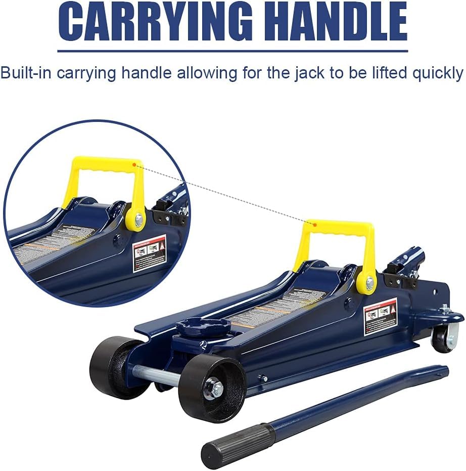 2.5 Ton (5,000 lbs) Low Profile Heavy Duty Steel Hydraulic Floor Jack with Single Piston Pump, Lifting Range 3-3/8" to 14-15/16", for Car, Light Truck and SUVs, Blue - color: blue