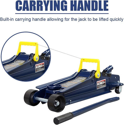 2.5 Ton (5,000 lbs) Low Profile Heavy Duty Steel Hydraulic Floor Jack with Single Piston Pump, Lifting Range 3-3/8" to 14-15/16", for Car, Light Truck and SUVs, Blue - color: blue