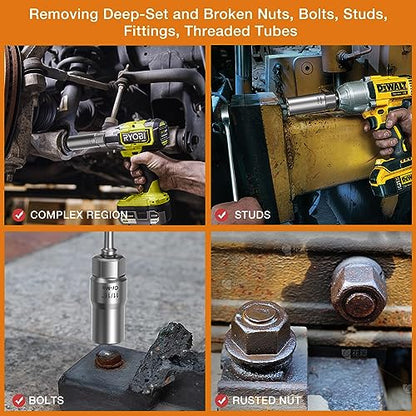 16PCS 3/8" Drive Deep Bolt Socket Extractor Set, Bolt Nut Remover Set | Stripped Slim Easy Out Tools For Removing Broken, Damaged, Frozen, Rusted, Rounded-Off Bolts, Crews, Nuts, Stud - size: 16PCS