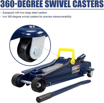 2.5 Ton (5,000 lbs) Low Profile Heavy Duty Steel Hydraulic Floor Jack with Single Piston Pump, Lifting Range 3-3/8" to 14-15/16", for Car, Light Truck and SUVs, Blue - color: blue