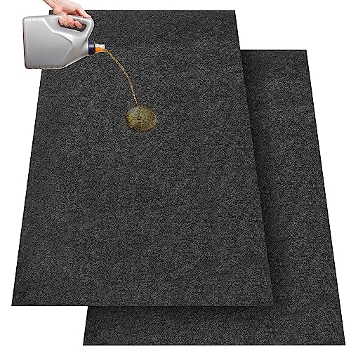 Tinideya 2 Pcs 32 x 60 Inch 3mm Thick Oil Spill Mat for Motorcycle Small Car Golf Cart, Reusable Garage Floor Mat Under Car, Rubber Backing Protect Floor from Oil Drips, Spills, Splashes and Stains