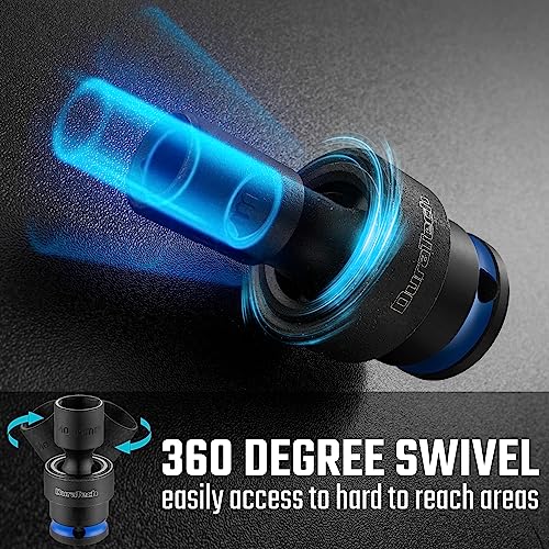 DURATECH 3/8" Drive Impact Universal Joint Socket Set, 11-Piece, 8mm-19mm | Swivel Socket Set, 360° Rotation, Cr-Mo Steel, Corrosion Resistance, 24° Working Angle, Organized in EVA Foam Organizer - size: 11pc