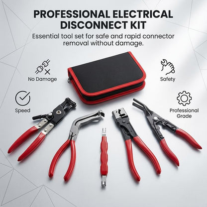 5PCS Automotive Electrical Disconnect Pliers Kit, Connector & Terminal Removal Tool Set with Hose Clamp Pliers, Trim Clip Remover for Car Fuel Line, Sensor & Wiring Harness (Red 1Set) - color: Red 1set