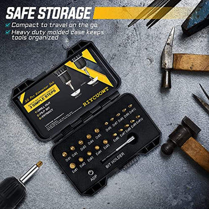 Gifts for Men - 22Pcs Titanium Damaged Screw Extractor Set, Remover for Stripped Head Screws Nuts & Bolts Drill Bit Tools for Easy Removal of Rusty & Broken Hardware High Speed Steel Superb Gift