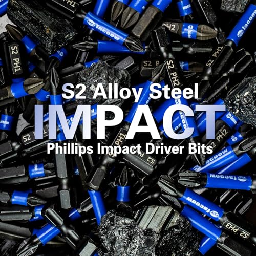 Facoow 8 Pcs Phillips Head Impact Driver Bits, #2 Phillips Head Screwdriver Bits Set, 6" S2 Alloy Steel Impact Bits, 1/4" Hex Shank Screwdriver Drill Bit, CNC Machined ph2 Impact Drill Bits - color: 6"*8pcs, size: PH2