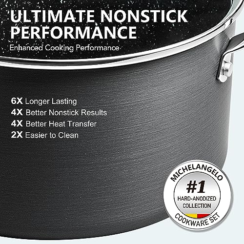 MICHELANGELO Hard Anodized Saucepan Set with Lids, Nonstick Saucepan with Pour Spouts & Strainer Lid for Easy Pour, Granite Derived Coating Sauce Pot Set - 1.5QT & 3QT Induction Sauce Pans - size: 1.5+3 Quarts