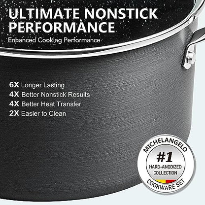 MICHELANGELO Hard Anodized Saucepan Set with Lids, Nonstick Saucepan with Pour Spouts & Strainer Lid for Easy Pour, Granite Derived Coating Sauce Pot Set - 1.5QT & 3QT Induction Sauce Pans - size: 1.5+3 Quarts