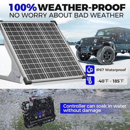 Voltset 50W Solar Panel Kit, 12V Solar Battery Trickle Charger Maintainer + 10A MPPT Charge Controller + Adjustable Mount Bracket,Waterproof Solar Panel Battery Charger for Car Boat Marine RV Roof - size: 50W