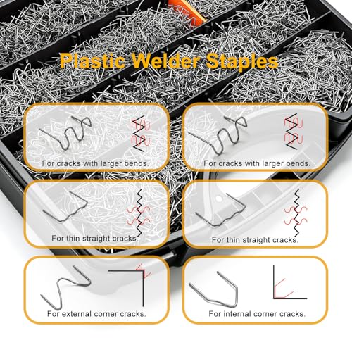 weideer 3028PCS Plastic Welding Staples,Plastic Welder Staples & Welding Rods,8 Types, Auto Bumper Repair Kit,Hot Staples with Portable Toolbox for Car, DIYers,Toy