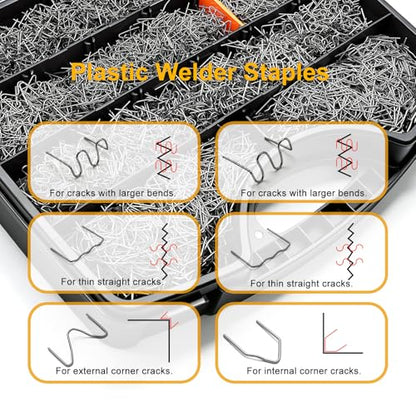 weideer 3028PCS Plastic Welding Staples,Plastic Welder Staples & Welding Rods,8 Types, Auto Bumper Repair Kit,Hot Staples with Portable Toolbox for Car, DIYers,Toy
