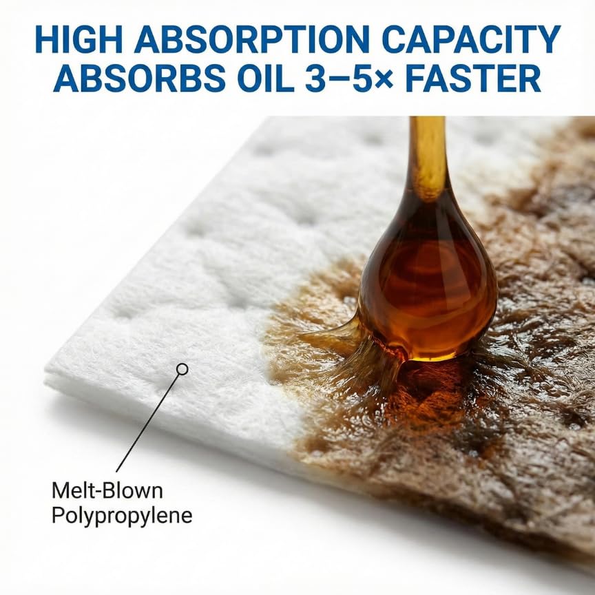 FLASHDRY Marine Oil Spill Absorbent Pads, 100-Count Oil Control Pads, 17.5" x 13.5" - Fuel, Diesel & Bilge Water Cleanup, Water-Repellent, Eco-Friendly, Tear-Resistant Hydrocarbon Absorption - size: 100 Pads - 2mm
