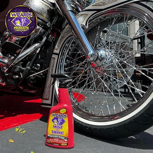 Wizards Mist-N-Shine Quick Detailer Spray - Waterless Wash - 22 oz | Anti-Static Formula for Paint, Chrome, Glass, Plastic, and Rubber Trim, Wax-Free, No Petroleum Solvents, Cars, Bikes, Boats - size: 22 Fl Oz (Pack of 1)