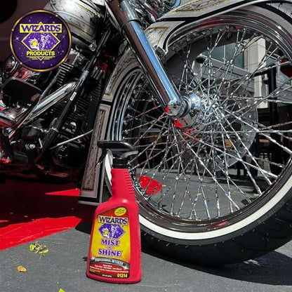 Wizards Mist-N-Shine Quick Detailer Spray - Waterless Wash - 22 oz | Anti-Static Formula for Paint, Chrome, Glass, Plastic, and Rubber Trim, Wax-Free, No Petroleum Solvents, Cars, Bikes, Boats - size: 22 Fl Oz (Pack of 1)