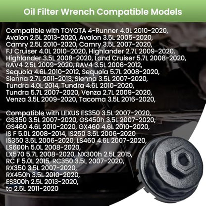 64mm Oil Filter Wrench with 04152-yzza1 Oil Filter Change Kit for Toyota,Tacoma,Camry,Tundra,Highlander,RAV4. Fits 2.5-5.7L Engines, Filter Removal Tool Set with Oil Drain Plug & Gasket for Lexus.