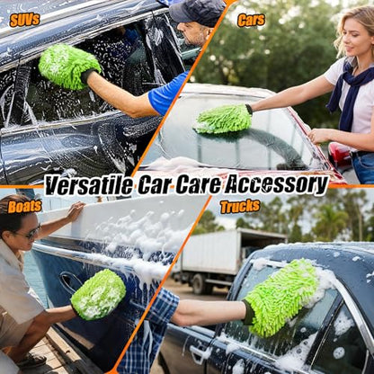 4 Pack Car Wash Mitt Microfiber, Premium Chenille Microfiber Wash Car Mitts Sponge Scratch Free & Lint-Free, Microfiber Wash Mitts Waterproof Lining Green (8''X12'') - size: XCST_8X12IN_FG_4PCS