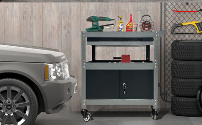 JZD Steel Rolling Tool Cart, Metal Industrial Grade Utility Cart on Wheels with One Drawer & Lockable Cabinets, for Mechanic Garage Auto Repair Shop, Black & Grey - size: 03