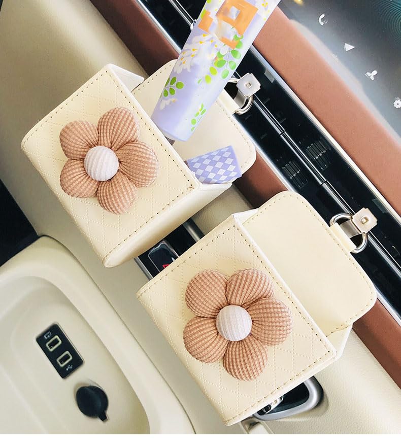 2pcs Flower Patterned PU Leather Car Storage Box, Lightweight and Portable, Glove Box Organizer, Vehicle Interior Decoration