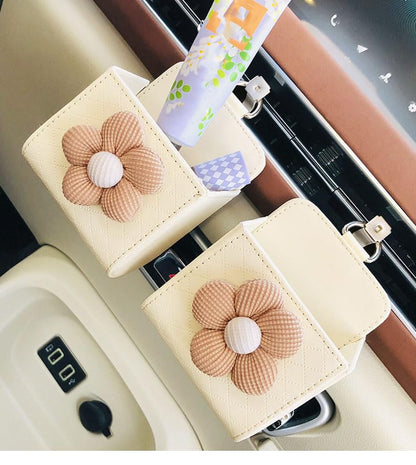 2pcs Flower Patterned PU Leather Car Storage Box, Lightweight and Portable, Glove Box Organizer, Vehicle Interior Decoration