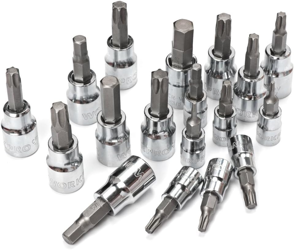 WORKPRO 450-Piece Drive Socket Set 1/2" 1/4" 3/8", CR-V Metric and Imperial with Quick-Release Ratchet Wrench, Spanners, Bits Set, Mechanics Tool for Car Repair
